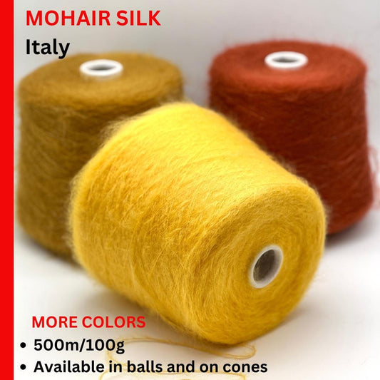 Silk Mohair Yarn, MOHAIRSILK, Luxury Collection by RiGo, Italy, Available on Cone or in Balls, Lace Yarn, 500m/100g (546y/3.52oz)