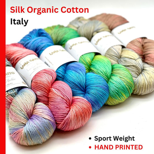 Lana Gatto DUBAI premium 72% Seta Silk and 28% Organic Cotton Italian sport weight yarn, hand-dyed for luxury summer knitting and crochet at iDOKNiT.