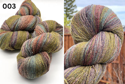 Exclusive iDOKNiT fingering weight heritage yarn, DUNDAGA 6.1 from Paces Vilnas Fabrika, Latvia. A traditional single-ply blend of 70% Latvian wool and 30% Latvian merino, providing 420m per 100g. Processed to retain 70% natural lanolin for unique warmth and a soft bloom. Curated by iDOKNiT in various authentic multi-color batches for rustic, high-quality knitwear.