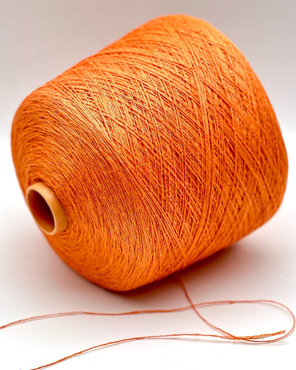 Premium iDOKNiT fingering weight yarn, FRESCOLINO by RiGo Italy. 100% pure linen fiber with an Nm 3/12 count, providing 400m per 100g. Authentic Italian-made plant fiber curated by iDOKNiT for breathable, long-lasting summer garments in vibrant shades like 1488 Orange and 1489 Beige.