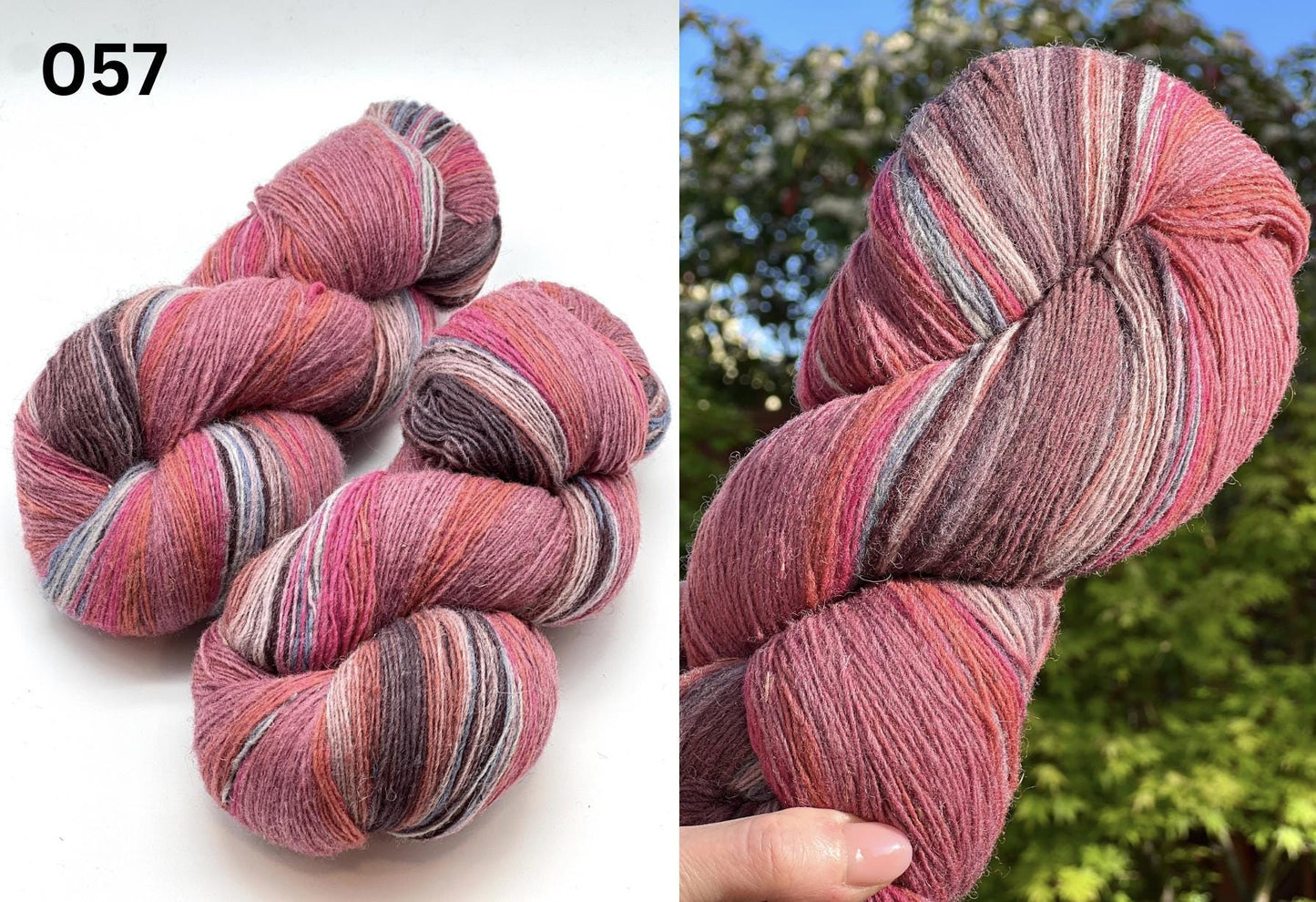 Small-batch dyed heritage skeins of 100% Latvian Dark-Headed Sheep Wool in earthy multicolor gradients like Green-Brown #052. The image shows the rustic single-ply texture and the sheep breed origin, representing the authentic wool traditions of Paces Vilnas Fabrika, Latvia. Available at iDOKNiT.com.