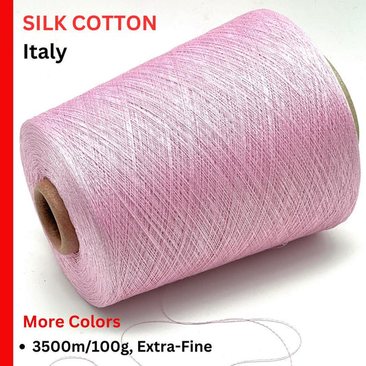 Silk Cotton Yarn, KYOTO, Premium Italian Yarn by Zegna Baruffa, EXTRA-FINE Yarn, Available on Cones, 3500m/100g (3827y)