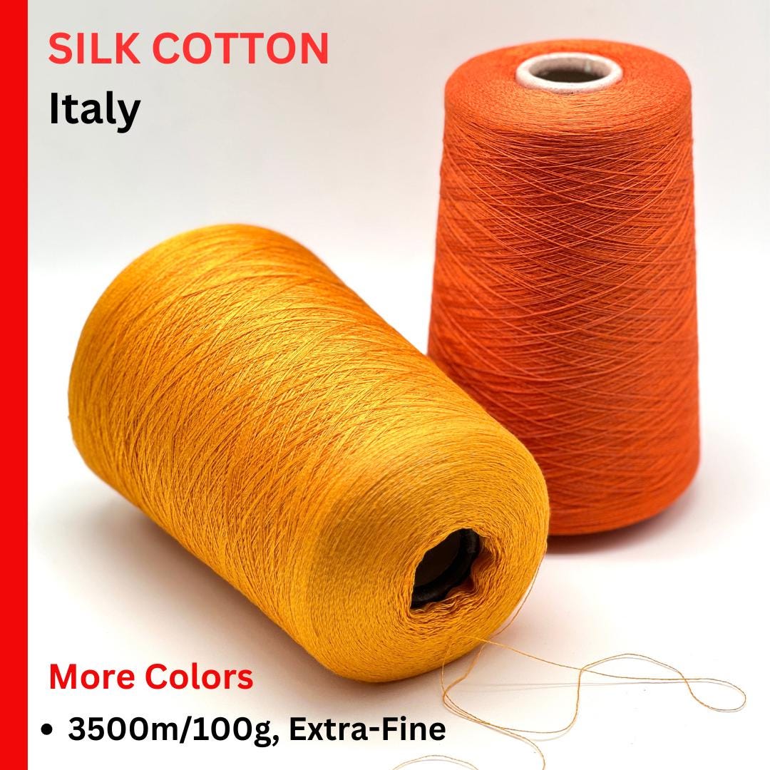 Silk Cotton Yarn, Premium Italian Yarn by Botto Giuseppe, EXTRA-FINE Yarn, 3500m/100g (3827y/3.52oz)