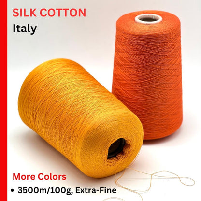 Silk Cotton Yarn, Premium Italian Yarn by Botto Giuseppe, EXTRA-FINE Yarn, 3500m/100g (3827y/3.52oz)