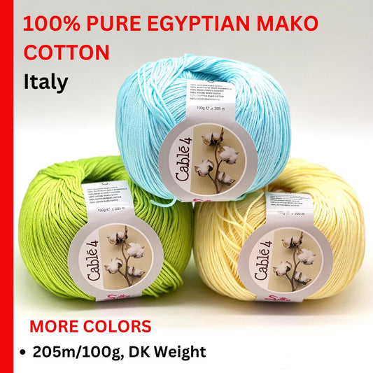 Shop Silky CABLE 4 at iDOKNiT. Premium 100% Egyptian Mako cotton. Smooth, DK weight 205m/100g fiber for breathable, soft, and matte-finish luxury knitwear.