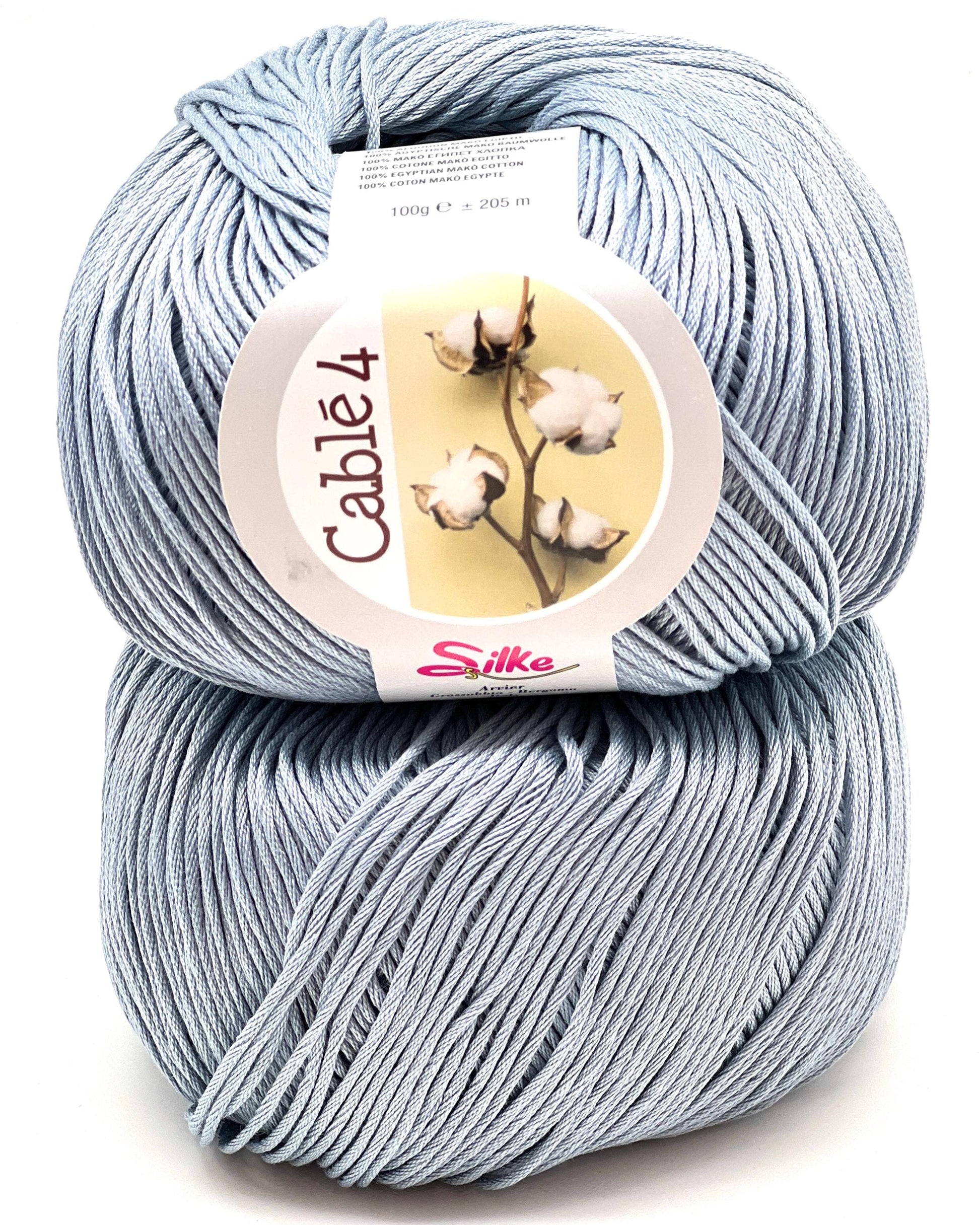 Shop Silky CABLE 4 at iDOKNiT. Premium 100% Egyptian Mako cotton. Smooth, DK weight 205m/100g fiber for breathable, soft, and matte-finish luxury knitwear.