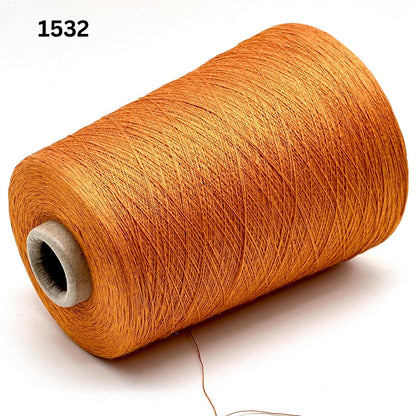 Emilcotoni Silk & Cotton lace yarn from Italy. Shown on professional cones in shades like Ochre, Navy Blue, and Brown. High-quality designer yarn for retail at iDOKNiT.com.