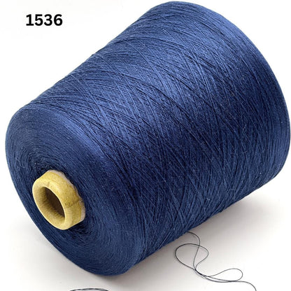 Emilcotoni Silk & Cotton lace yarn from Italy. Shown on professional cones in shades like Ochre, Navy Blue, and Brown. High-quality designer yarn for retail at iDOKNiT.com.