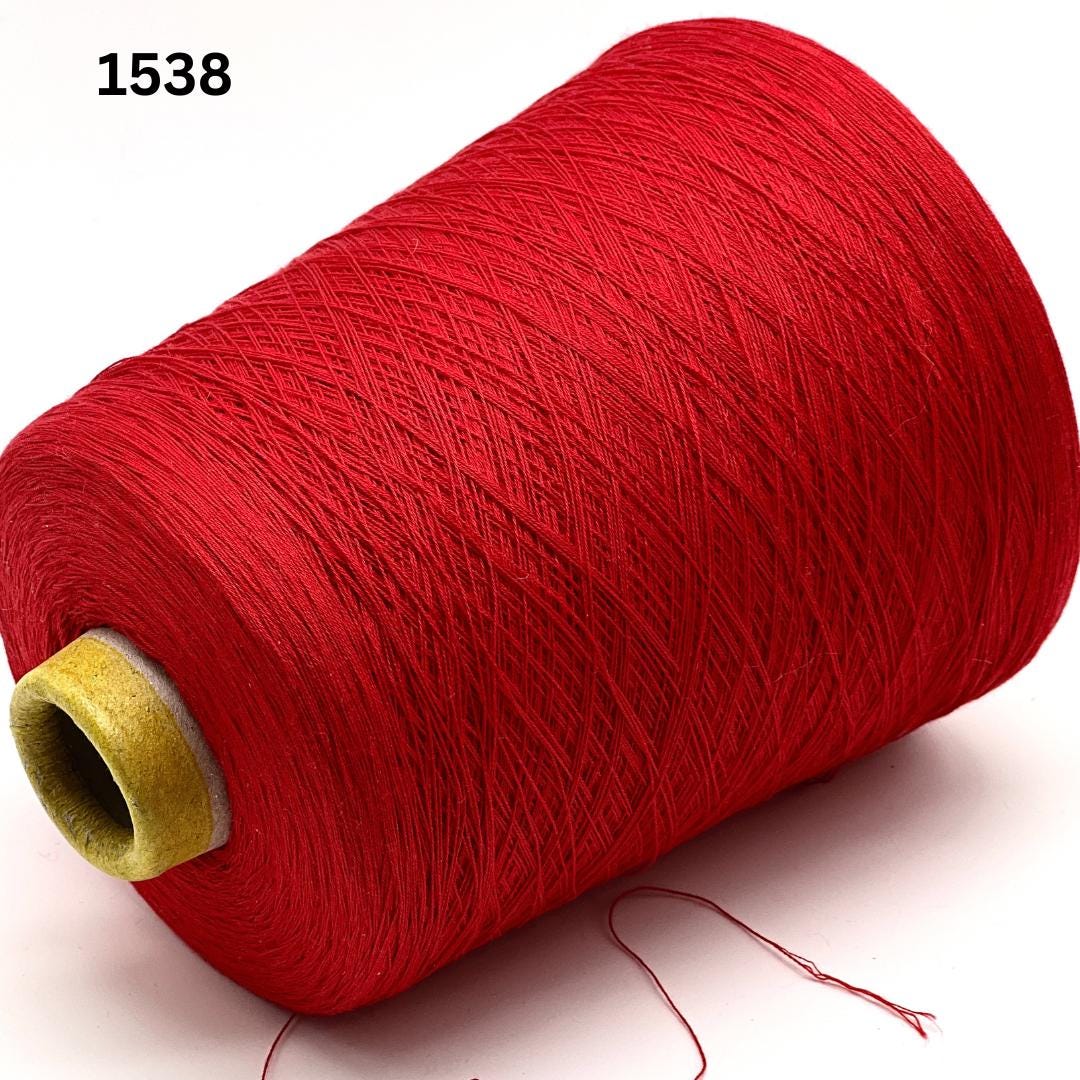 Emilcotoni Silk & Cotton lace yarn from Italy. Shown on professional cones in shades like Ochre, Navy Blue, and Brown. High-quality designer yarn for retail at iDOKNiT.com.