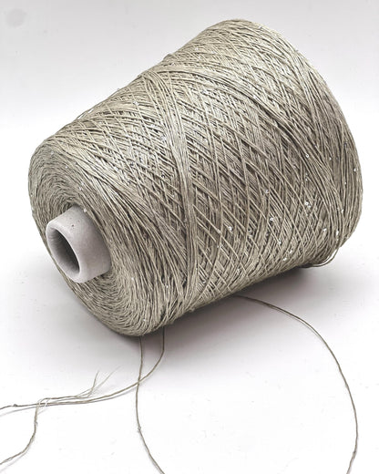 SAINT TROPEZ luxury yarn by RiGo, Italy – fingering weight blend of 80% linen, 15% silk, and 5% silver paillettes. Light, breathable, with a luminous sparkle. Ideal for elegant warm-weather knits. 1563 sage color.