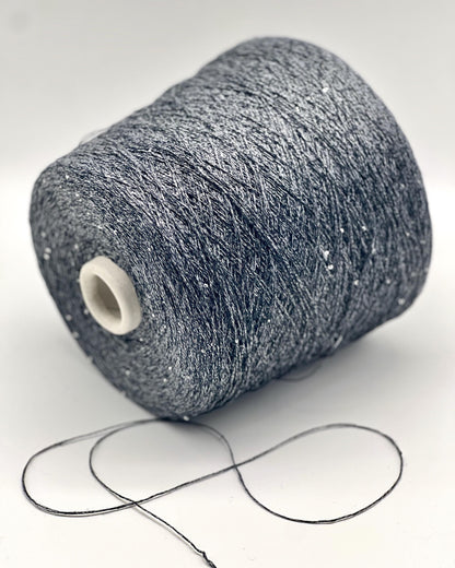 SAINT TROPEZ luxury yarn by RiGo, Italy – fingering weight blend of 80% linen, 15% silk, and 5% silver paillettes. Light, breathable, with a luminous sparkle. Ideal for elegant warm-weather knits. dark grey color.