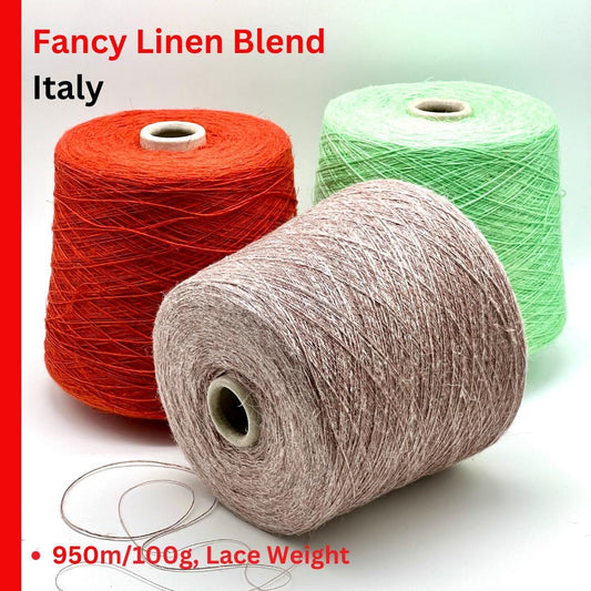 Linen Blend Yarn, GINGER, Fancy Italian Yarn by LANIFICIO dell' OLIVO, Sold in Balls and on Cones, Lace Weight - 950m/100g