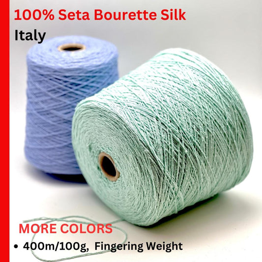 Seta Bourette Silk 100%, Premium Italian Yarn by Filati Buratti, Available in Balls and on Cones, Fingering Weight, 400m/100g (437y)
