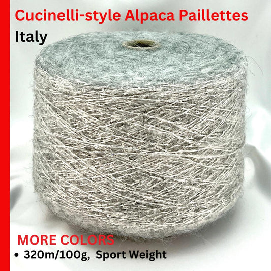 PAILLETTES Alpaca Cucinelli-Style Yarn, LIKECHOPIN, Premium Italian Yarn by MILLEFILI, Available in Balls or on Cone, Sport Weight 320m/100g
