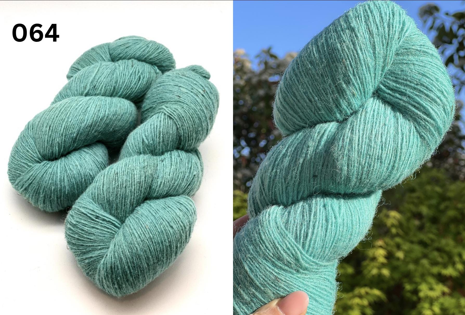 Exclusive iDOKNiT fingering weight heritage yarn, DUNDAGA 6.1 from Paces Vilnas Fabrika, Latvia. A traditional 6/1 single-ply blend of 70% Latvian wool and 30% Latvian merino, providing 460m per 100g. Curated by iDOKNiT in a spectrum of authentic blue and green Baltic shades (022, 023, 024, 054, 067, 069, 092) for rustic-refined knitwear with a soft, natural bloom.
