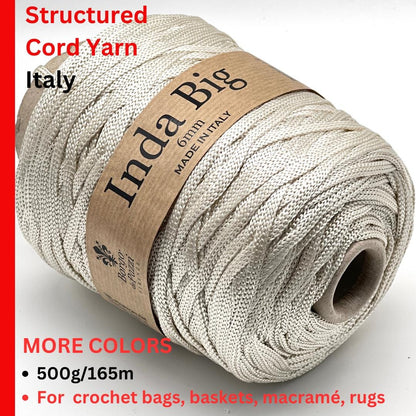 Structured, Water-Resistant Yarn, INDA BIG by Borgo de Pazzi, Italy, Perfect for Crochet Bags, Baskets, Home Décor and Macramé, 500g/165m