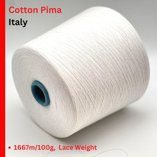Cotton Yarn, PIMA 14, Premium Italian Yarn by IAFIL SPA, Available in Balls or Cones, Lace Weight, 1667m/100g (1823y/3.52oz)