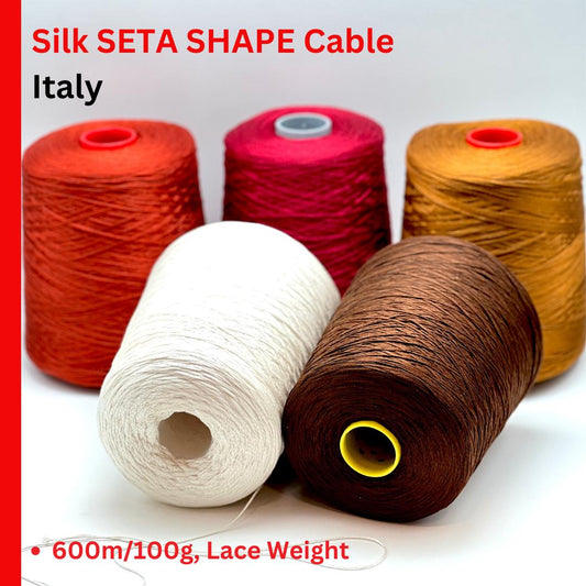 Silk CABLE Yarn, SETA SHAPE, 100% Pure Silk, Luxury Italian Yarn by FBSilk, Sold on Cones, Lace Weight - 600m/100g (656 yards)
