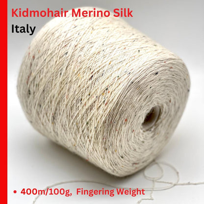 Spool of Kidmohair Merino Silk from Italy on a white background