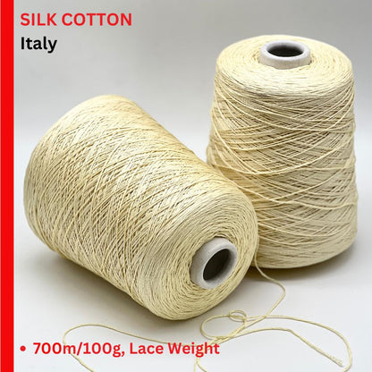 Silk 57 Cotton 43 Yarn, OKINAWA, Luxury Yarn by Ri.Go, Available in Balls and on Cone, Lace Weight, 700m/100g (765y/3.52oz)