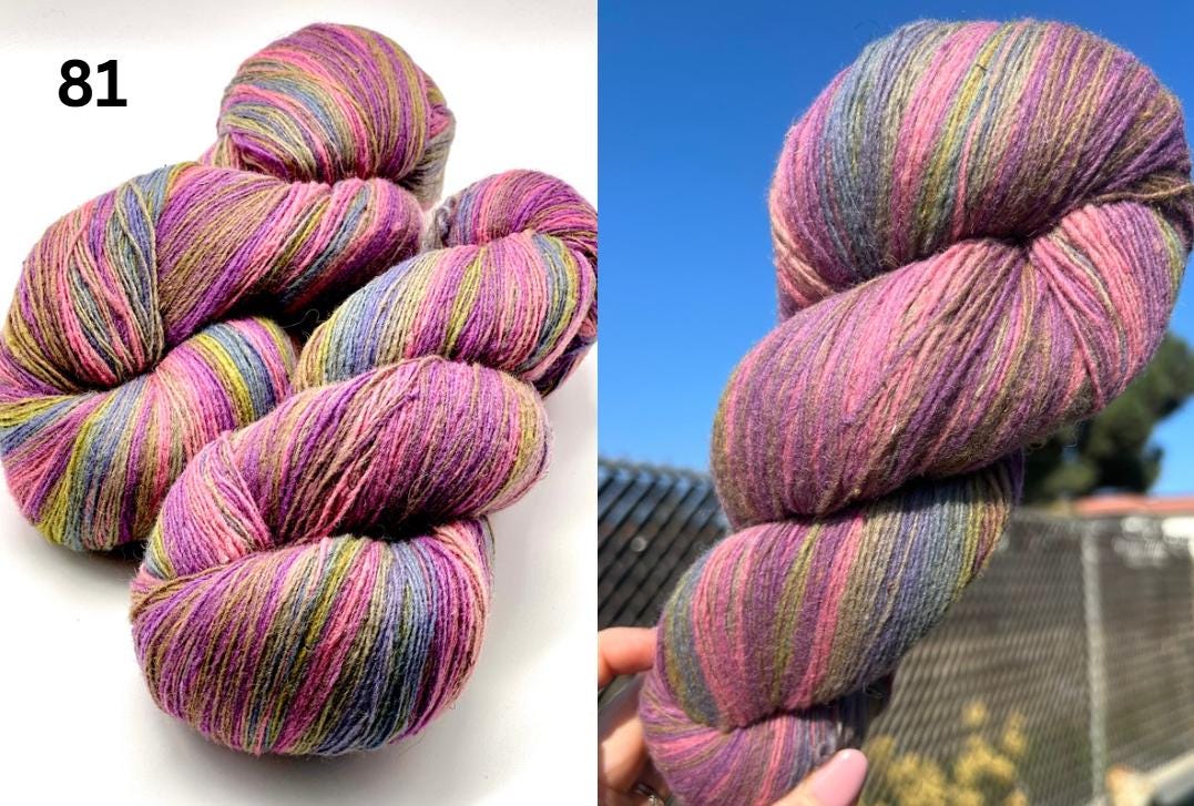 Multicolored skein of yarn with a blurred background