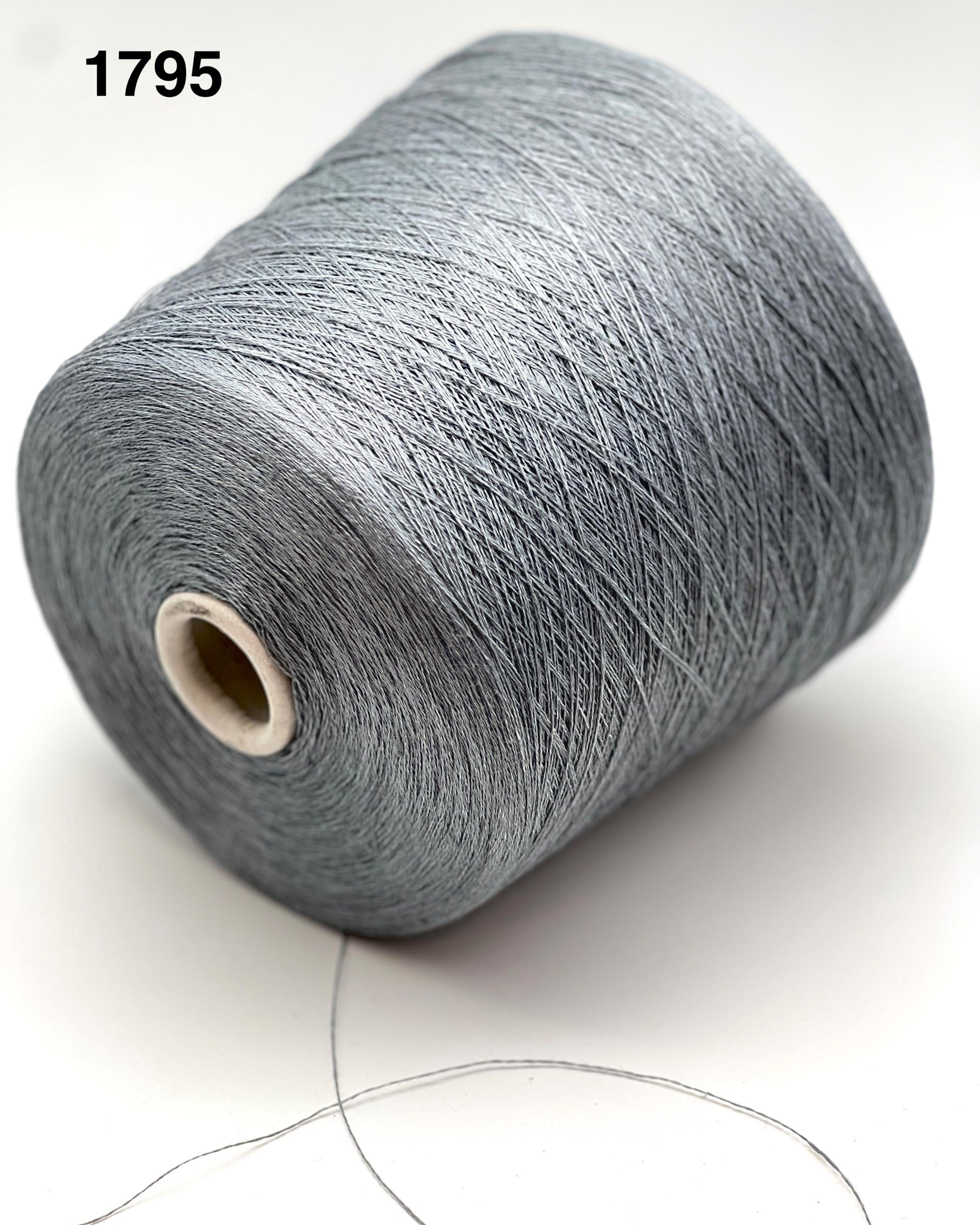 Spool of gray yarn on a white background