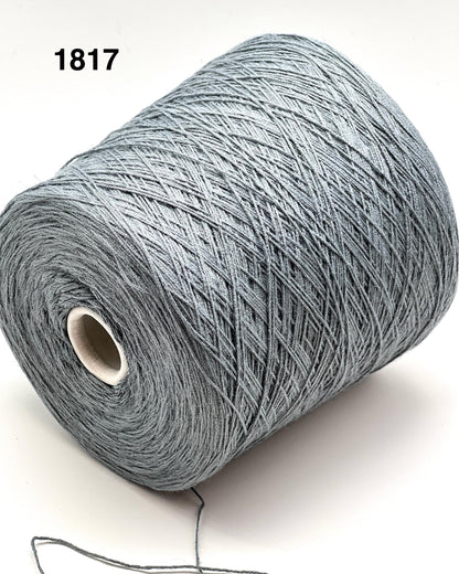 Roll of gray yarn with a white background