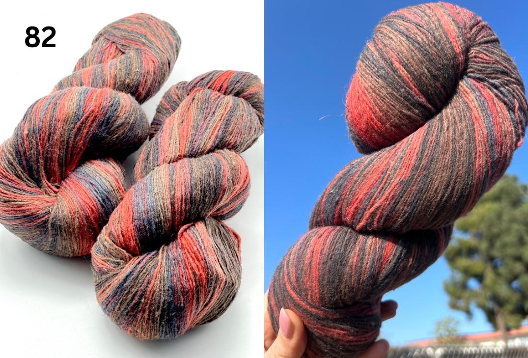 Multicolored skein of yarn with a blue sky background