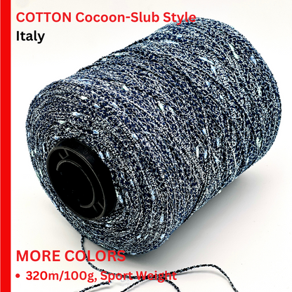 Cotton Lurex Cocoon-Slub Effect Yarn, STELLINA, Premium Italian Yarn by RIGO, Available in Balls and on Cone, Sport Weight, 320m/100g (350y/3.52oz)