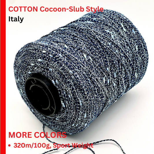 Cotton Lurex Cocoon-Slub Effect Yarn, STELLINA, Premium Italian Yarn by RIGO, Available in Balls and on Cone, Sport Weight, 320m/100g (350y/3.52oz)