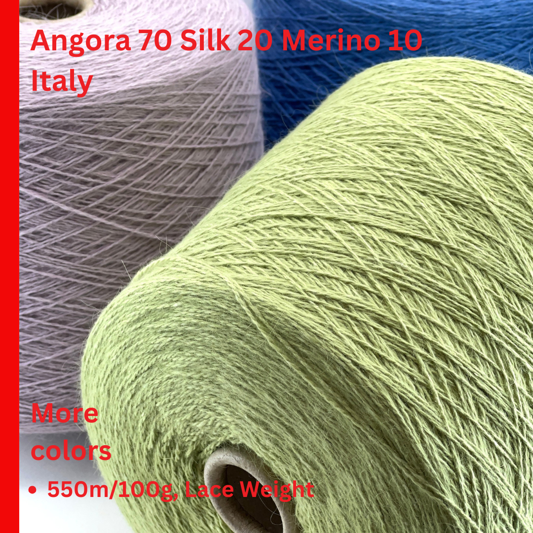 Angora Silk Merino Yarn, LIPARI, Filcom, Italian Yarn, Luxury Yarn, Yarn on Cone, 100g/550m