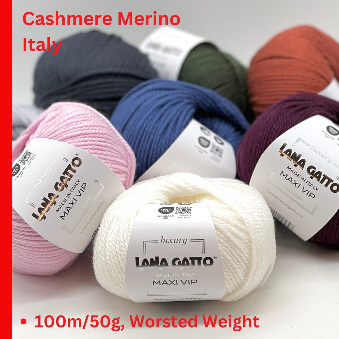 Lana Gatto MAXI VIP yarn balls in soft neutral shades – premium Italian merino cashmere blend