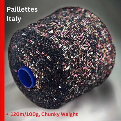 Paillettes Yarn, Multicolor Paillettes Yarn, Fashion Yarn, CARISIO, Italian Yarn, Hand Knitting, 4 mm Paillettes, 120m/100g (132y/3.52oz)