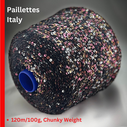 Paillettes Yarn, Multicolor Paillettes Yarn, Fashion Yarn, CARISIO, Italian Yarn, Hand Knitting, 4 mm Paillettes, 120m/100g (132y/3.52oz)