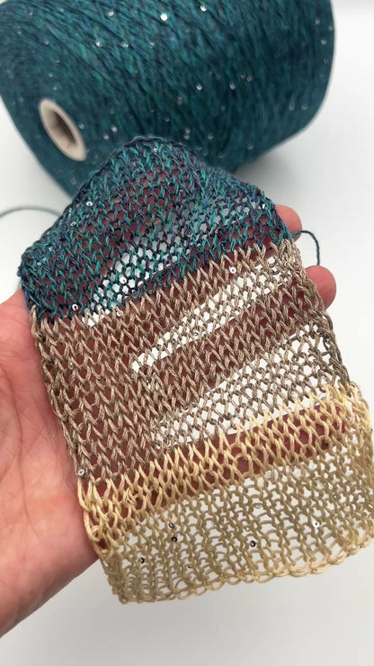 Hilo brillante de seda y lino Paillettes, SAINT TROPEZ, hilo italiano de lujo de RiGo, en ovillos o conos, grosor fingering, 400 m/100 g (437 y/3,52 oz)