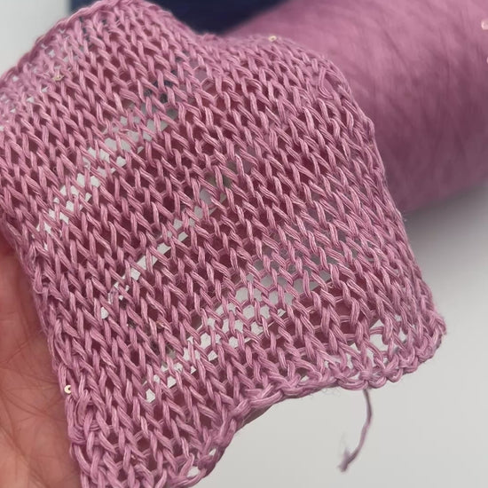 G&G FILATI LINO 6500 Italian 100% linen lace weight yarn with integrated 2 mm paillettes on cone for knitting, crochet, weaving, and machine knitting  