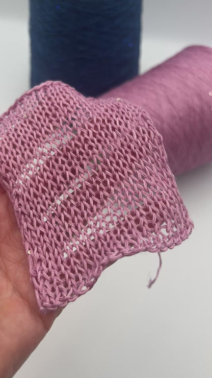 G&G FILATI LINO 6500 Italian 100% linen lace weight yarn with integrated 2 mm paillettes on cone for knitting, crochet, weaving, and machine knitting  