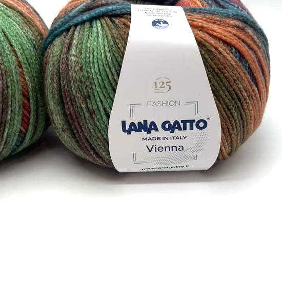 Lana Gatto VIENNA yarn ball in multicolor tones – 125th anniversary label front