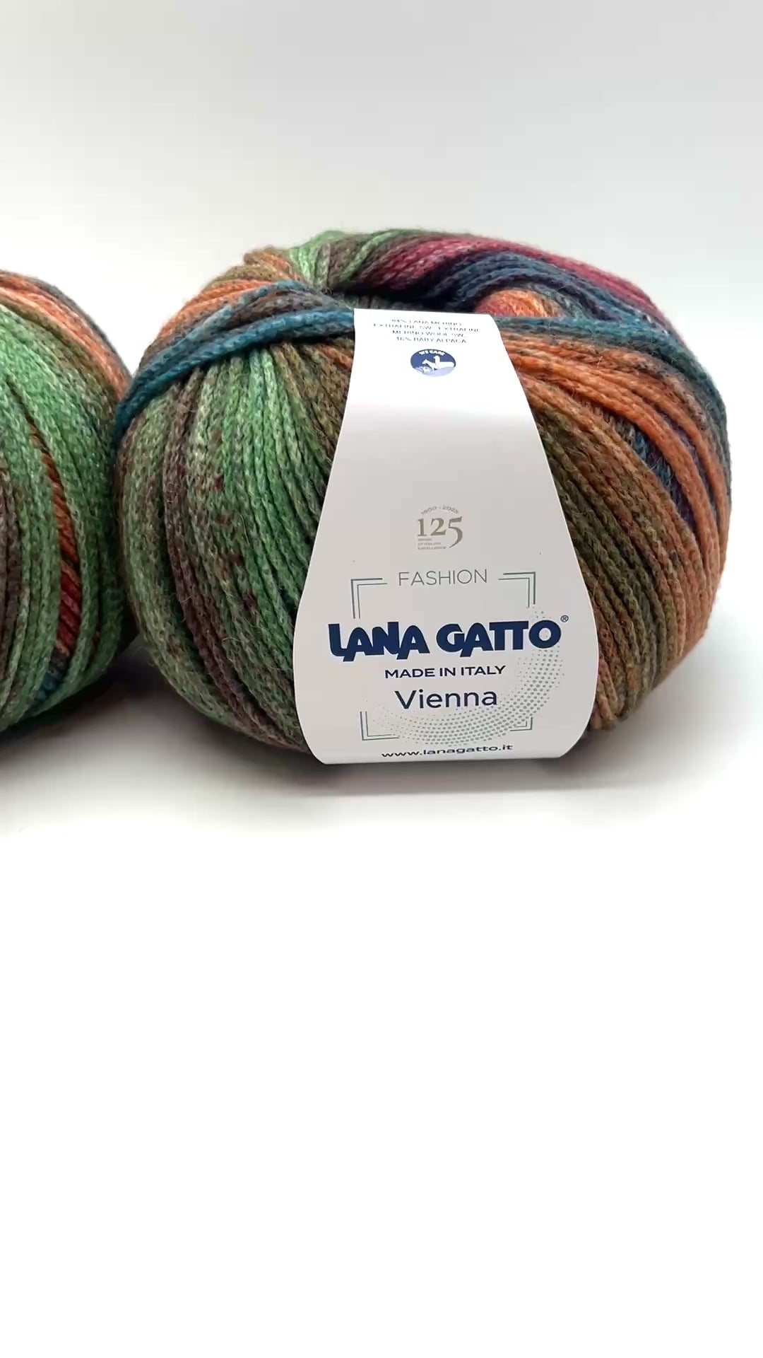Lana Gatto VIENNA yarn ball in multicolor tones – 125th anniversary label front