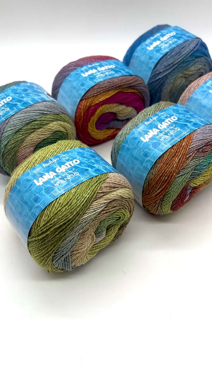 Lana Gatto MANGO eco-friendly multicolour cotton linen and viscose Italian sport weight yarn for summer knitting at iDOKNiT.