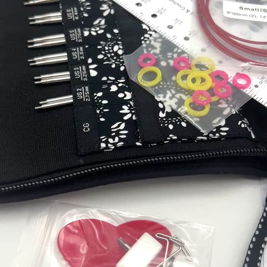 ChiaoGoo TWIST SS 4" Small interchangeable knitting needle set with surgical stainless steel lace tips and zippered fabric case for iDOKNiT.