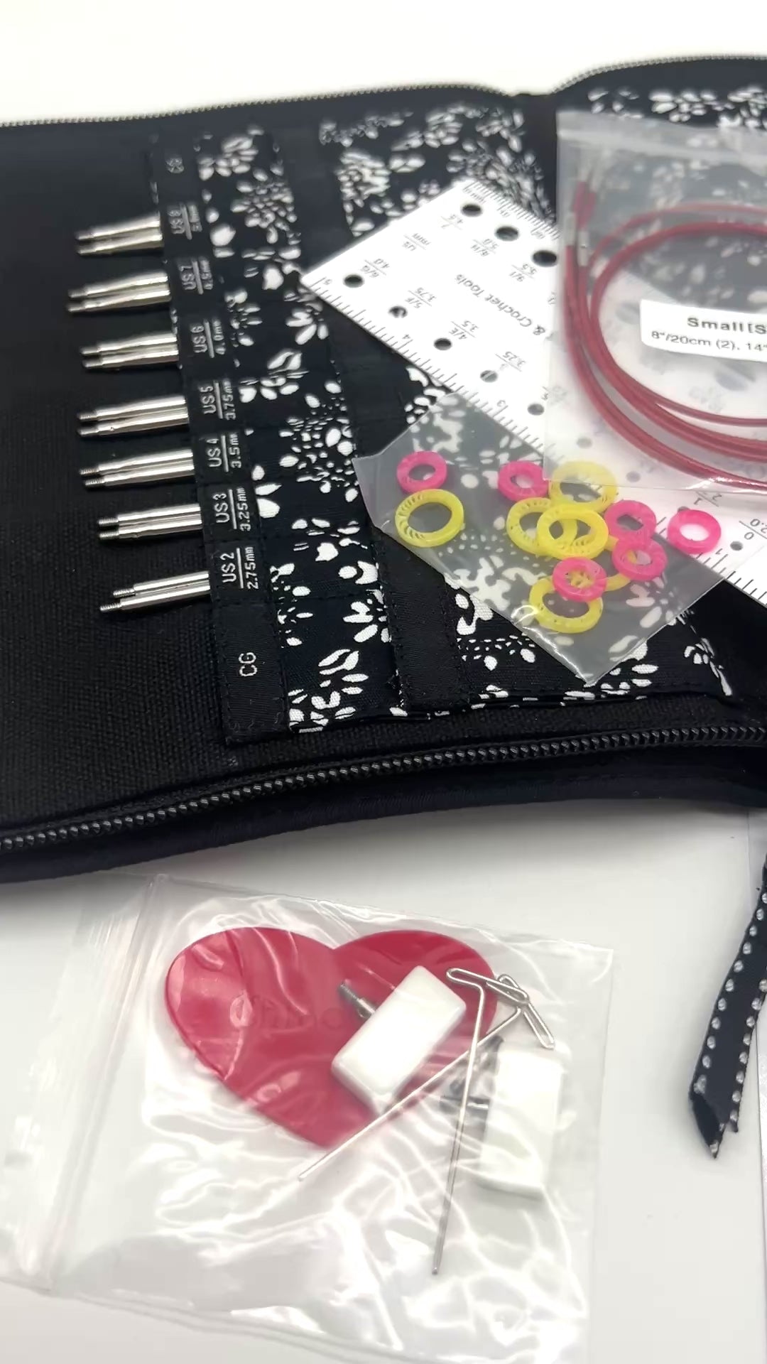 ChiaoGoo TWIST SS 4" Small interchangeable knitting needle set with surgical stainless steel lace tips and zippered fabric case for iDOKNiT.