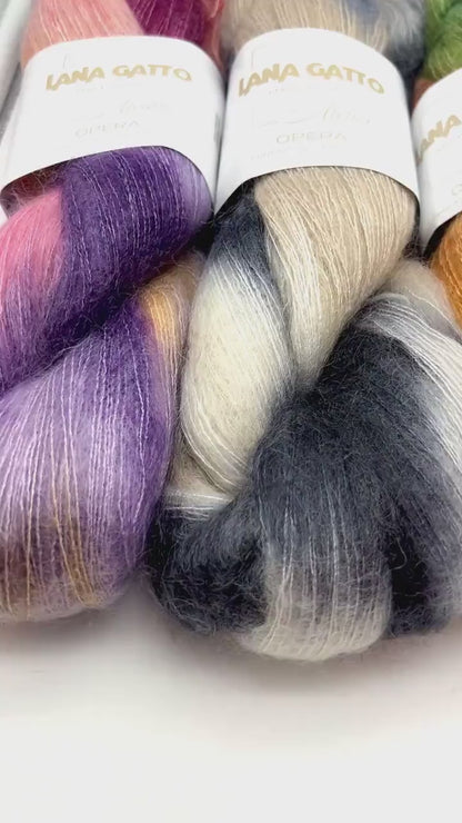 Silk Superkid Mohair HAND DYED Yarn, OPERA, Luxury Atelier Collection by Lana Gatto, Italian Yarn, Limited Quantity, 100g/950m (1039yrds/3.52oz)