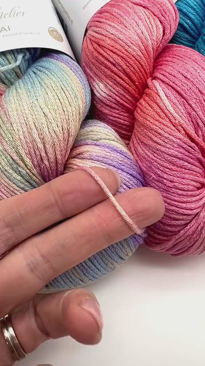Lana Gatto DUBAI premium 72% Seta Silk and 28% Organic Cotton Italian sport weight yarn, hand-dyed for luxury summer knitting and crochet at iDOKNiT.