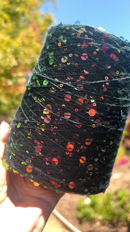 PAILLETTES Merino Sparkling Yarn, COSMO, Premium Italian Yarn by G&G Filati, Available in Balls and Cone, Fingering Weight, 360m/100g (393y/3.52oz)
