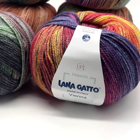 Lana Gatto VIENNA yarn ball in multicolor tones – 125th anniversary label front