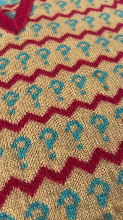 Doctor Who 7th Seventh Question Mark Jumper – Vintage Custom Knitted Handmade Vest Sweater, Unique Made-To-Order Gift, Unisex Fit