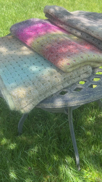 Gradient Hand-Knitted Palantine Shawl Scarf, Dundaga Wool Alpaca Oversized Wrap, Van Gogh Monet Goya Artist Collection