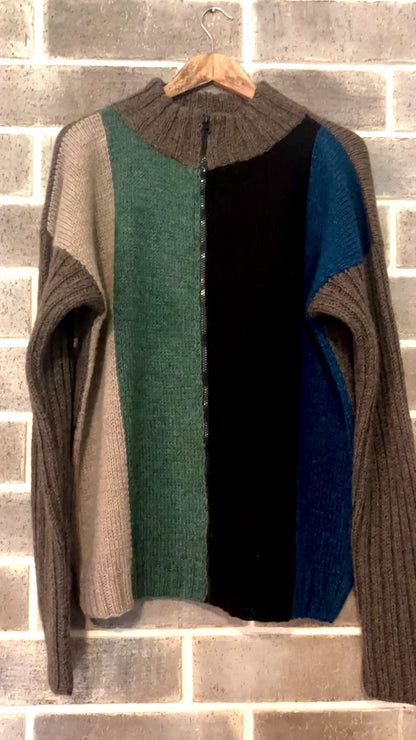 LOVE ACTUALLY Movie–Inspired Multicolor Full-Zip Turtleneck Cardigan, Handmade Custom Knit Sweater, Vintage-Style Made-to-Order Gift