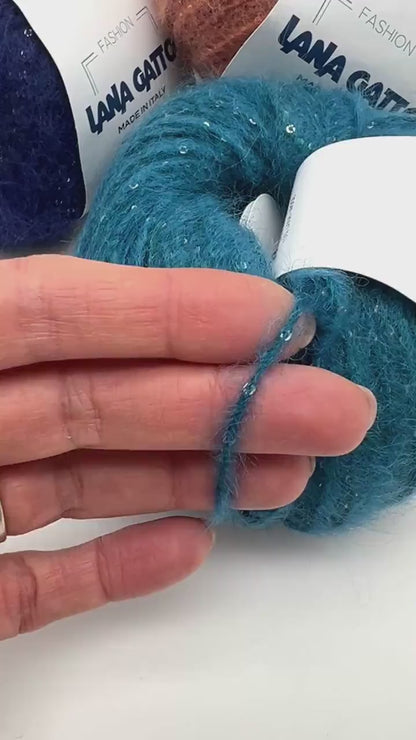 Paillettes Mohair Knitting Yarn, PALLADIO, Lana Gatto Limited Edition from Italy, DK - Worsted Weight, Soft Sparkling Yarn, 50g/95m (1.76oz/104y)